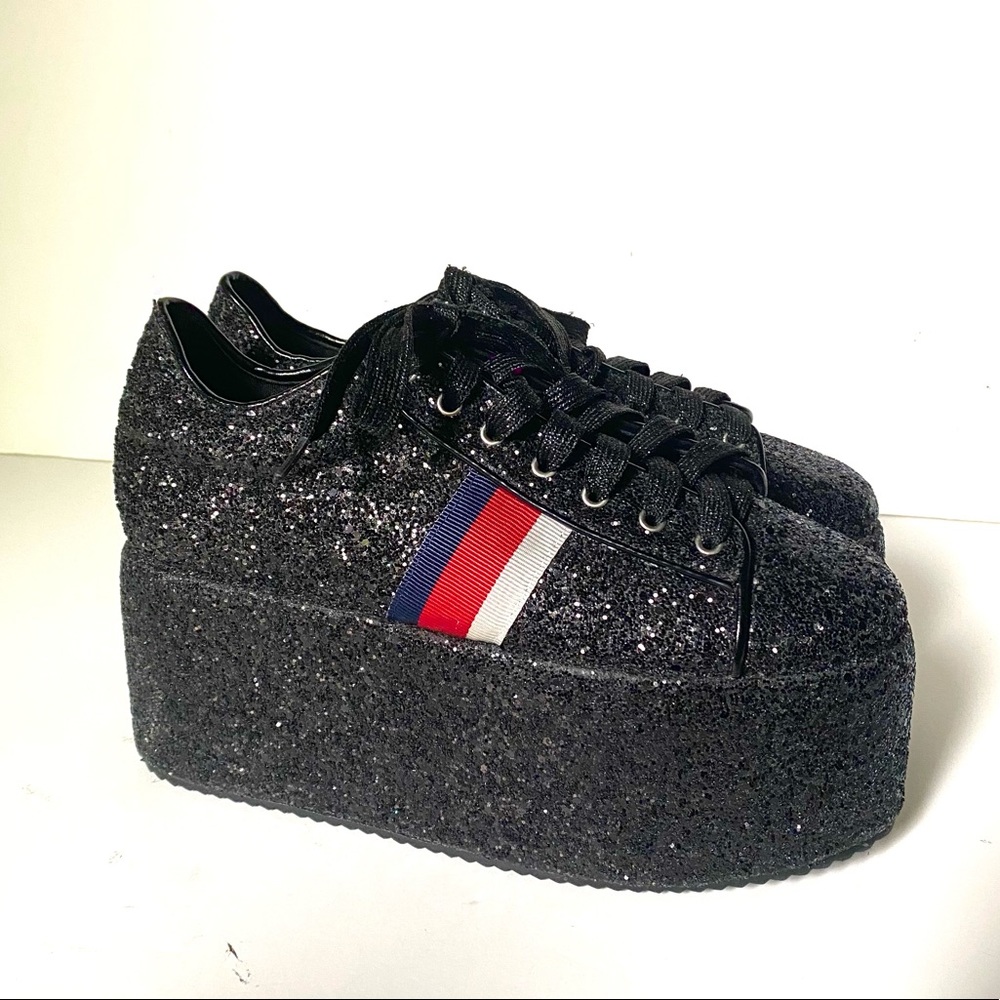 Cape Robbin Black Glitter Platform Sneakers